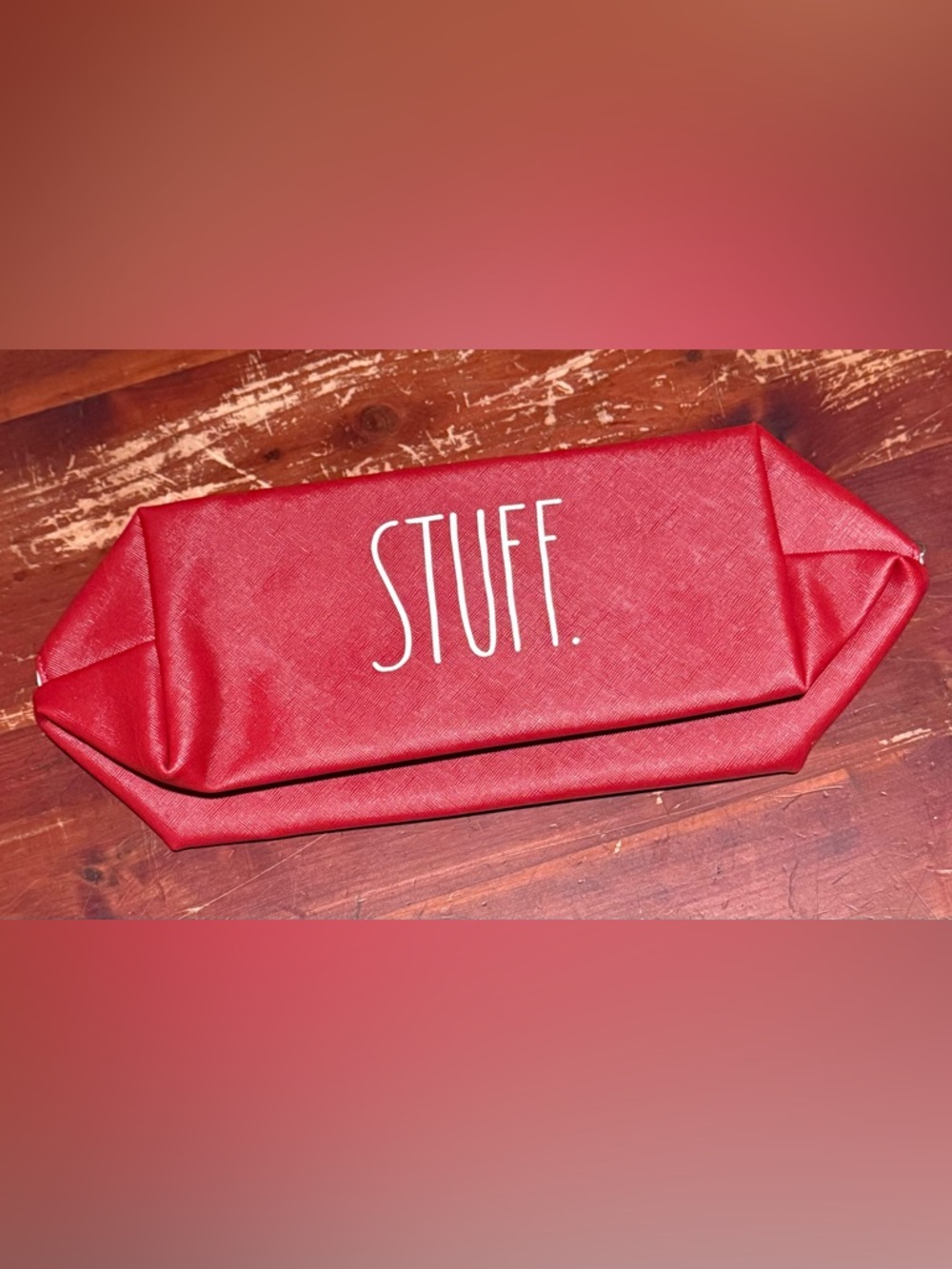 Red 'STUFF.' Zipper  Pouch 9”